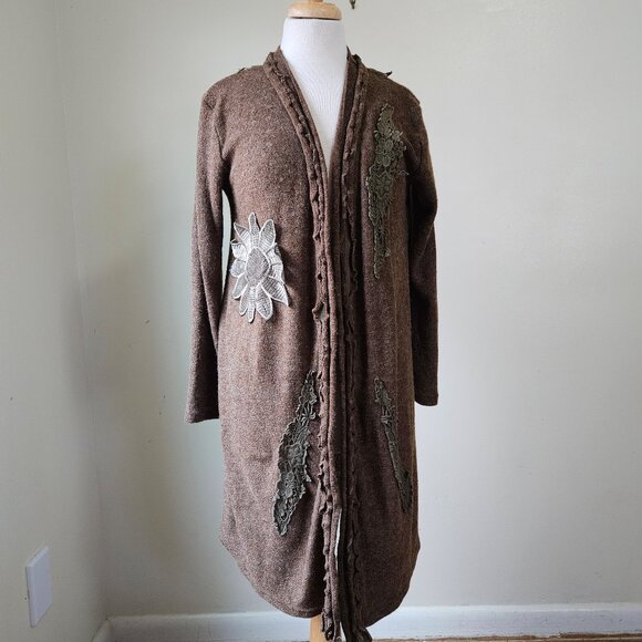 Pretty Angel Knit Cardigan Duster Brown Crochet S Small Vintage Y2K Whimsygoth - Picture 8 of 11